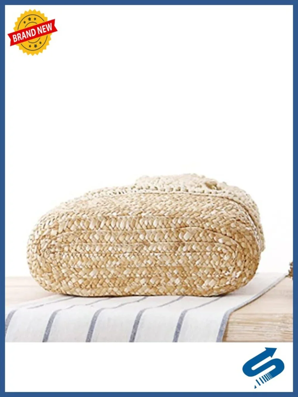 Crochet Woven Straw Backpack with Leather Straps Drawstring Beach Tote